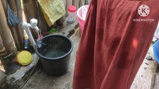 Indian Woman Washing Outside